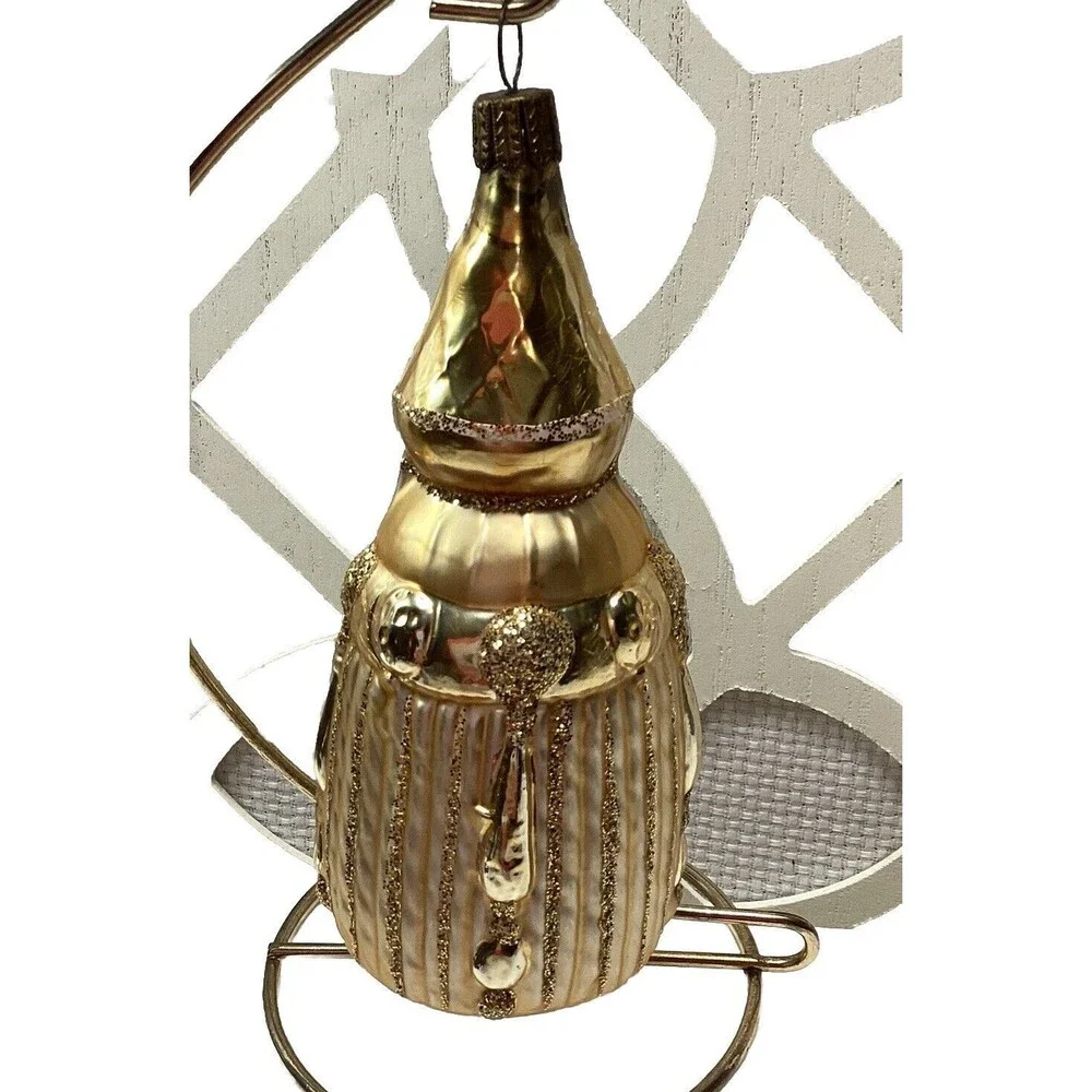 Antique Vintage Glass Bumpy Gold Bursts Bell Shape Christmas Ornament Germany